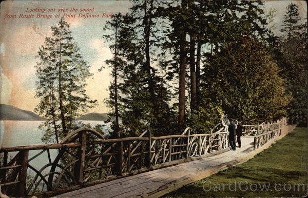 Looking out over the Sound from Rustic Bridge at Point Defiance Park Tacoma Washington