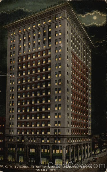 W.O.W. Building by Night, 14th and Farnam Streets Omaha Nebraska