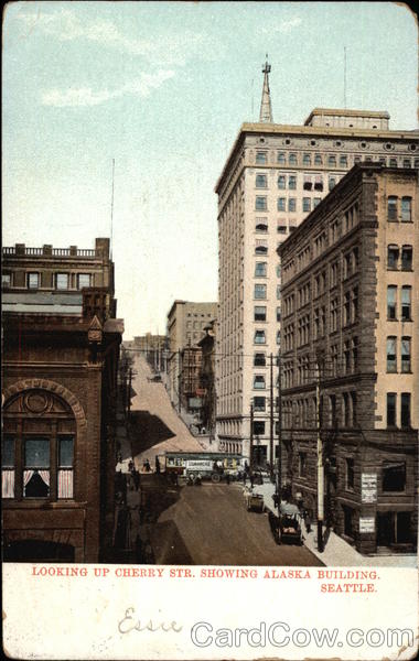Looking up Cherry Street, Showing Alaska Building Seattle Washington