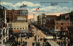 Looking up Pike Street, from the Public Market Postcard