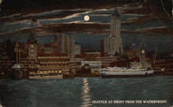 Seattle at Night from the Waterfront Washington Postcard Postcard