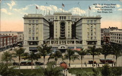 U. S. Grant Hotel, showing Plaza Park in Foreground Postcard