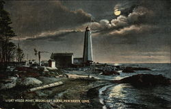Light House Point, Moonlight Scene New Haven, CT Postcard Postcard