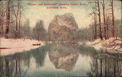 Winter and Relection Showing Castle Rock Columbia River Postcard