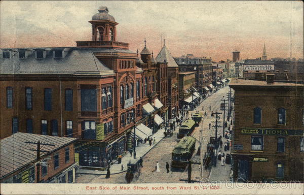 East Side of Main Street, South From Ward St. in 1905 Brockton Massachusetts