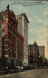 Walnut Street, Looking West from 4th Street Des Moines, IA Postcard Postcard