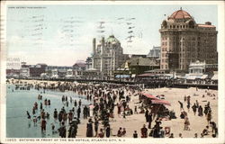 Bathing in Front of the Big Hotels Postcard