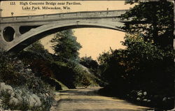 High Concrete Bridge Near Pavilion, Lake Park Postcard