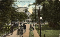 Walk and Fountain, Pershing Square Postcard