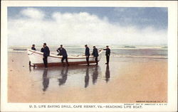 US Life Saving Drill; Beaching life boat Postcard