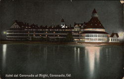 Hotel del Coronado at Night California Postcard Postcard