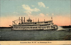 Excursion Boar "W.W." on Mississippi River Postcard