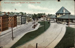 Railroad Station and Montello St Brockton, MA Postcard Postcard
