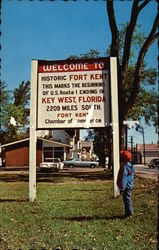 Sign at Beginning of U.S. Route 1 Fort Kent, ME Postcard Postcard