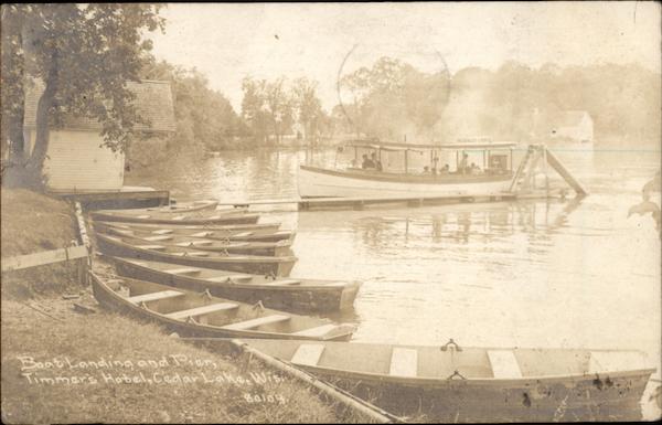 Boat Landing and Pier, Timmer's Hotel Cedar Lake Wisconsin