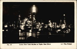 Lower New York Skyline at night, East River Postcard Postcard
