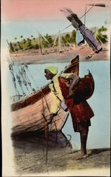 Man at Fishing Boat Postcard