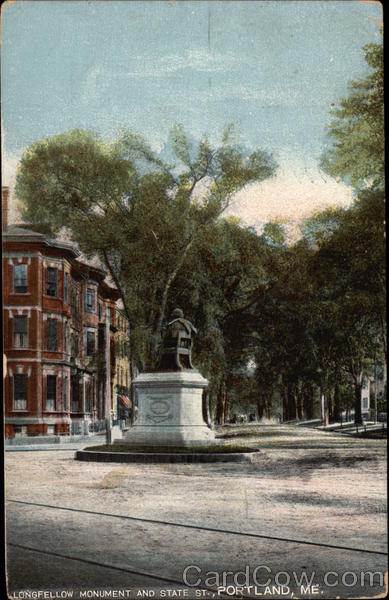 Longfellow Monument and State St Portland Maine