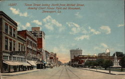 Texas Street looking North from McNeil Street, showing Court House Park and Monument Postcard