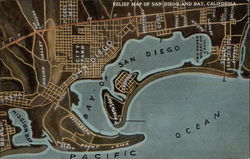 Relief Map of San Diego and Bay Postcard