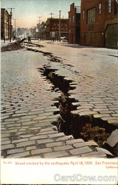 Street cracked by the earthquake, April 18, 1906 San Francisco California