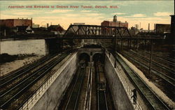 Approach and Entrance to Detroit River Tunnel Postcard