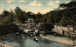 Canoes, Band Stand and Bridge over Canal, Belle Isle Postcard