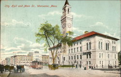 City Hall and Main Street in Worcester, Massachusetts Postcard