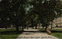 Commonwealth Avenue & Glover Statue Postcard