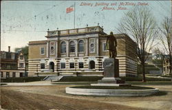 Library Building and McKinley Statue Adams, MA Postcard Postcard