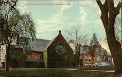 Christ Church and Old Library Springfield, MA Postcard Postcard