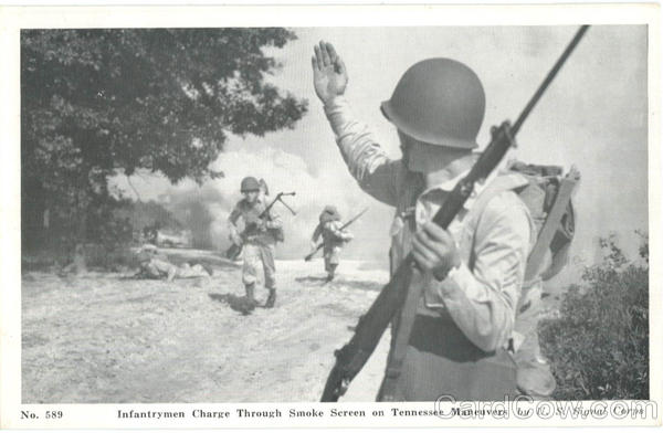 Infantrymen Charge Through Smoke Screen On Tennessee Maneuvers