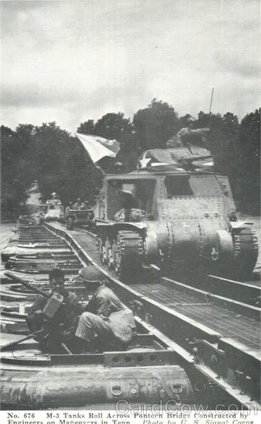 M-3 Tanks Roll Across Pontoon Bridge Army