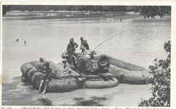 Jeep on Inflated Rubber Raft Postcard