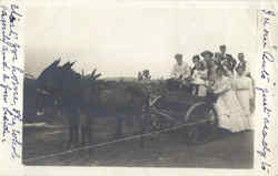 Mules Wagon Full of People Postcard
