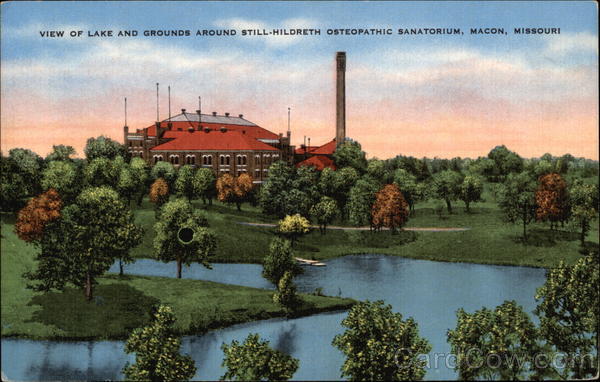 View of Lake and Grounds Around Still-Hildreth Osteopathic Sanatorium Macon Missouri