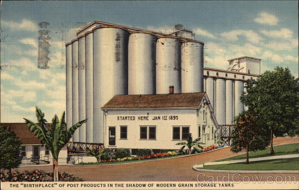The Birthplace of Post Products in the Shadow of Modern Grain Storage Tanks Battle Creek Michigan