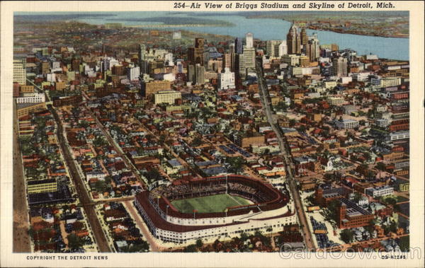 Air View of Briggs Stadium and Skyline Detroit Michigan