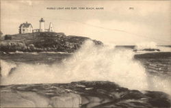 Nubble Light and Surf York Beach, ME Postcard Postcard