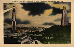 The Old and New Lighthouse by Night Postcard
