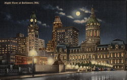 Night View of Baltimore, Md Postcard