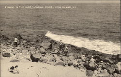 Fishing in the Surf, Montauk Point New York Postcard Postcard