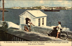 Two Passengers Await the Ferry Across to Hamilton Bermuda Postcard Postcard