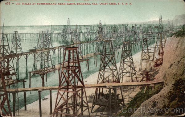Oil Wells at Summerland Near Santa Barbara, Cal. Coast Line, S.P.R.R California