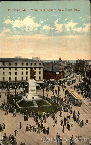 Monument Square on a Busy Day Portland Maine