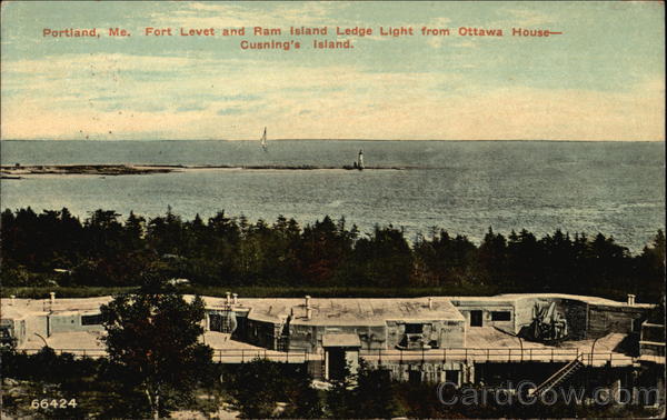 Fort Levet and Ram Island Ledge Light from Ottawa House - Cusning's Island Portland Maine