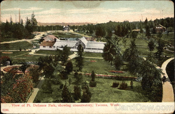 View of Pt. Defiance Park, showing conservatory Tacoma Washington