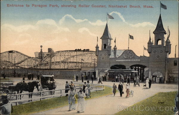 Entrance to Paragon Park, showing Roller Coaster Nantasket Beach Massachusetts