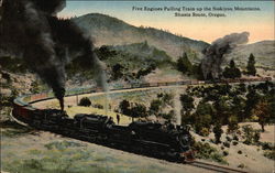 Five Engines Pulling Train up the Siskiyou Mountains, Shasta Route Postcard