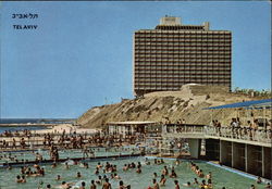 The Swimming Pool and Hilton Hotel at the Sea Side Postcard